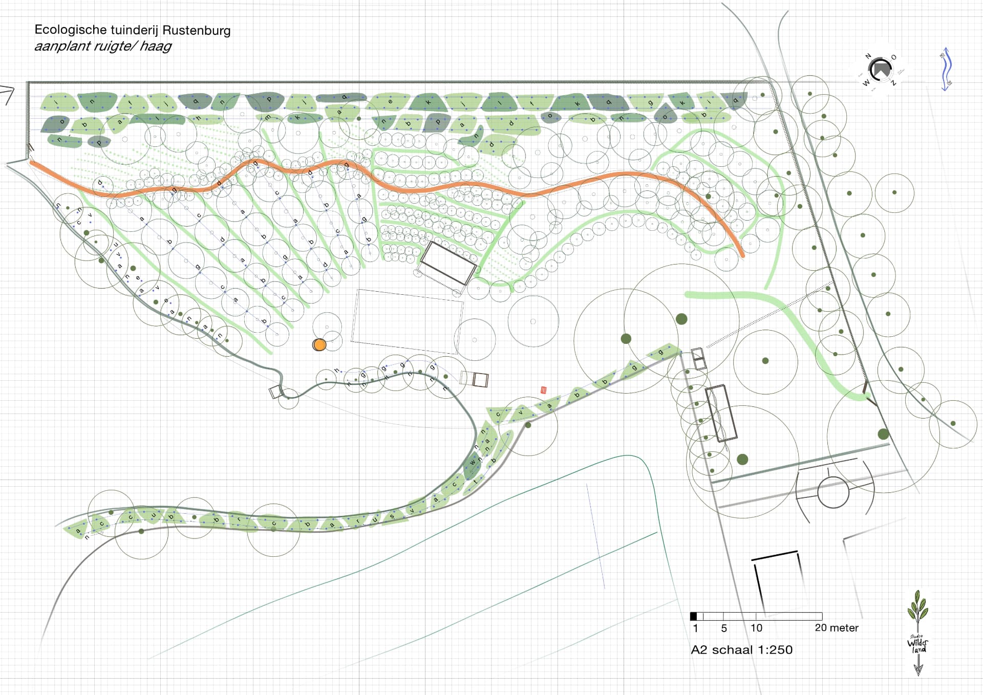 Aanplantplan voor de ruigte en haag rondom de tuinderij